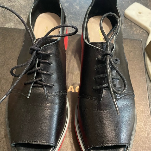 All Black Women's Platform peep toe Shoes with Red Sole - Picture 2 of 7